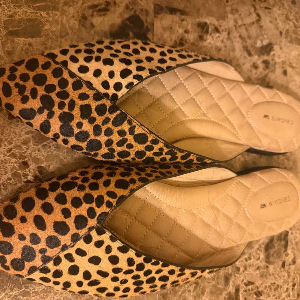 Birdies Leopard Print with soft animal skin pointy toe slides!